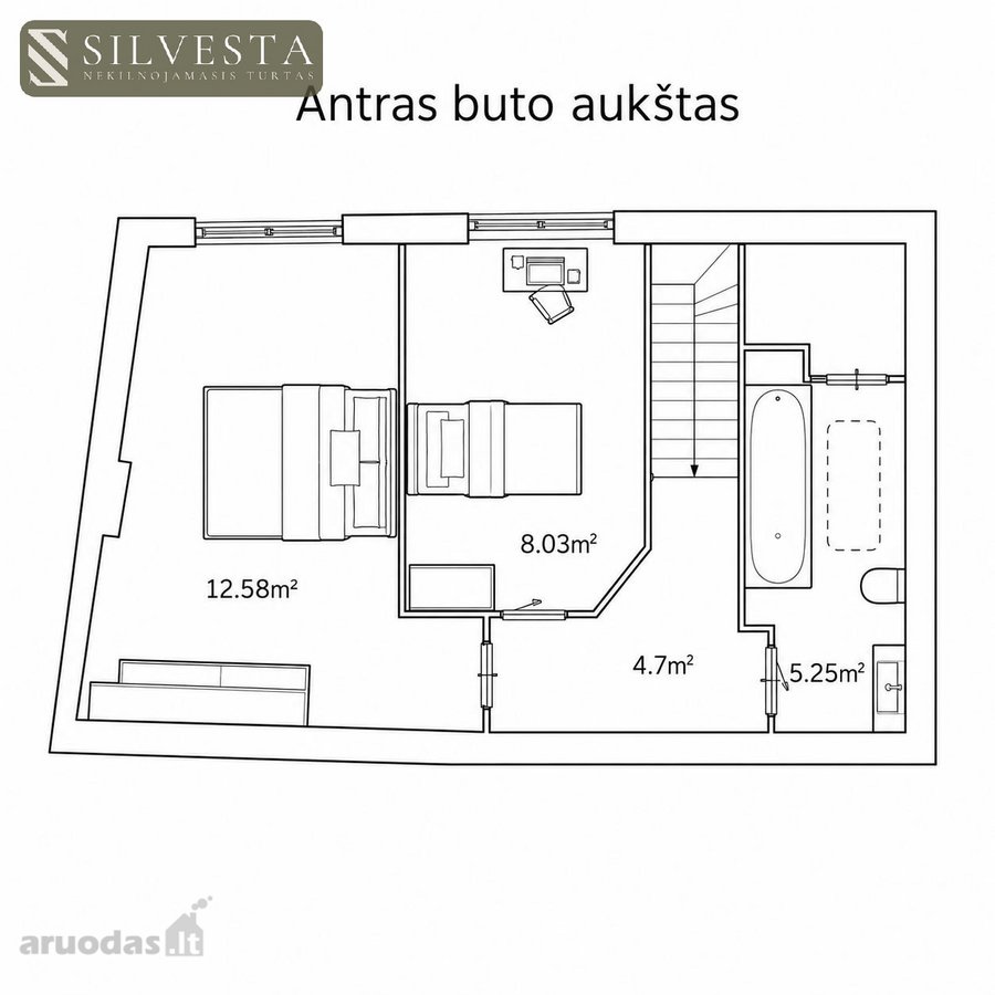 Parduodamas 3 Kambarių Butas Per 2 Aukštus - nuotraukos Nr. 39