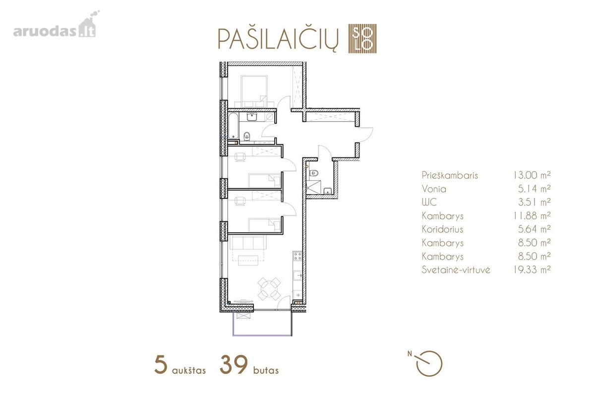 Parduodamas 4 kambarių, 75,87 m² butas - nuotraukos Nr. 5