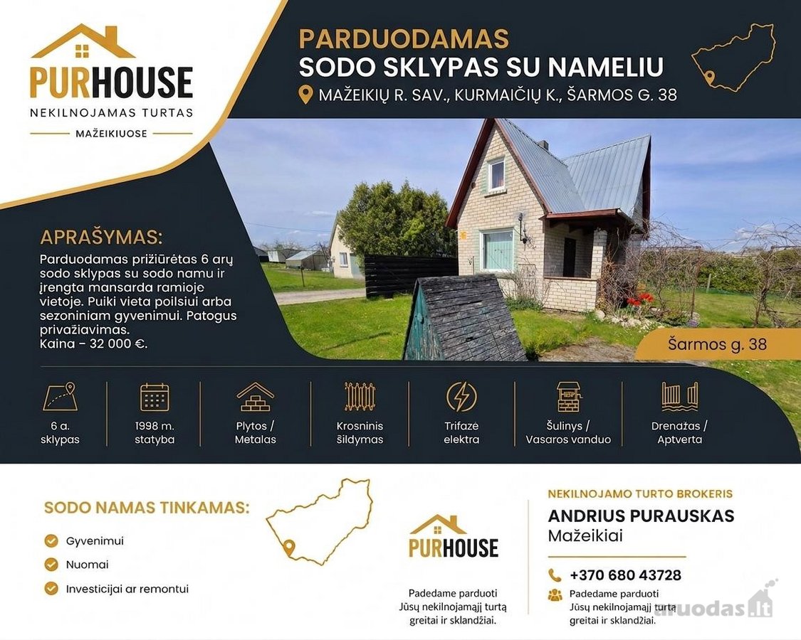 Parduodamas Sodo Sklypas Su Nameliu Mažeikių