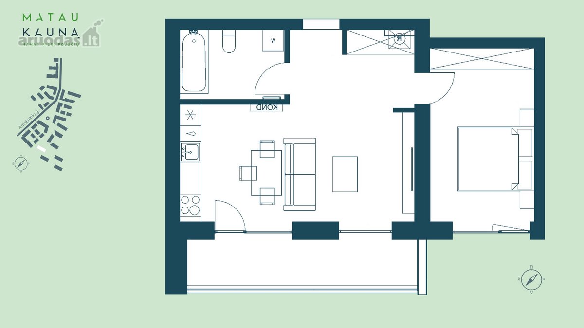 Parduodamas 2 kambarių butas su balkonu - nuotraukos Nr. 13