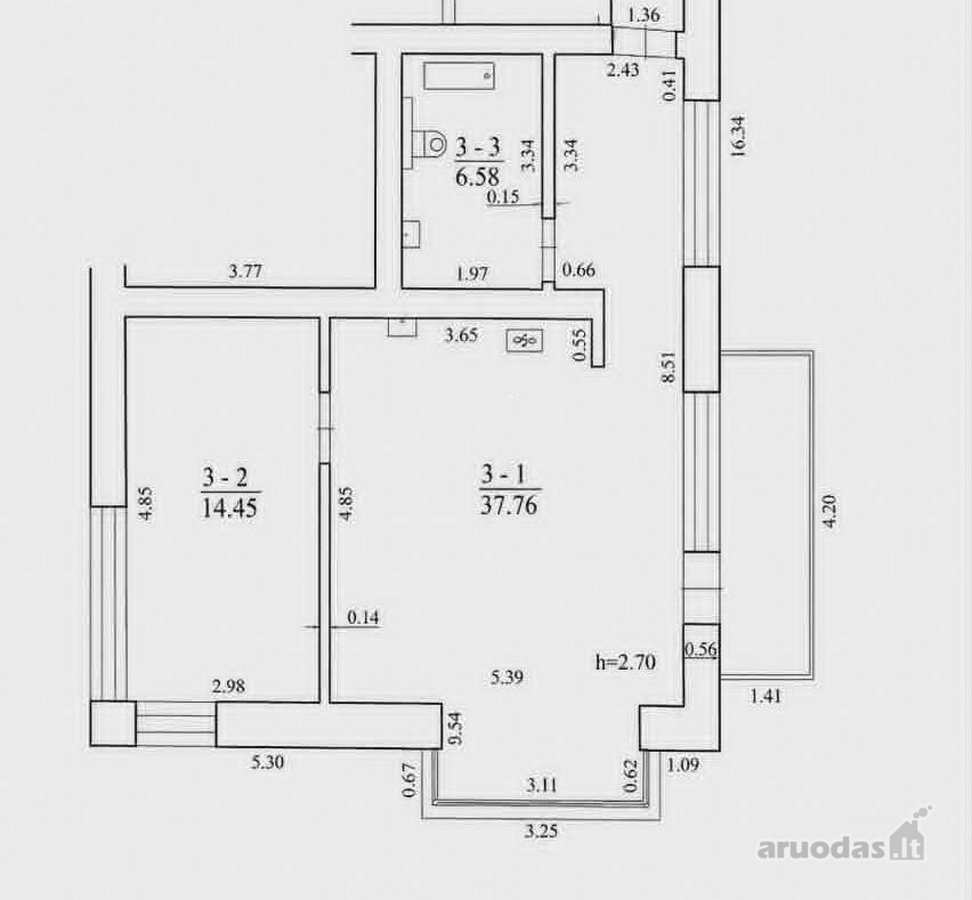 Parduodamas stilingai įrengtas 2 kambarių - nuotraukos Nr. 14