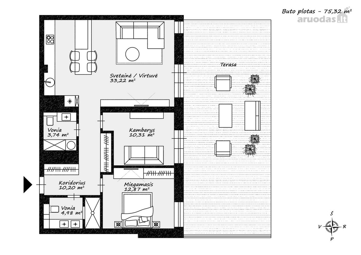 Naujai įrengti 3 kambarių apartamentai su - nuotraukos Nr. 34