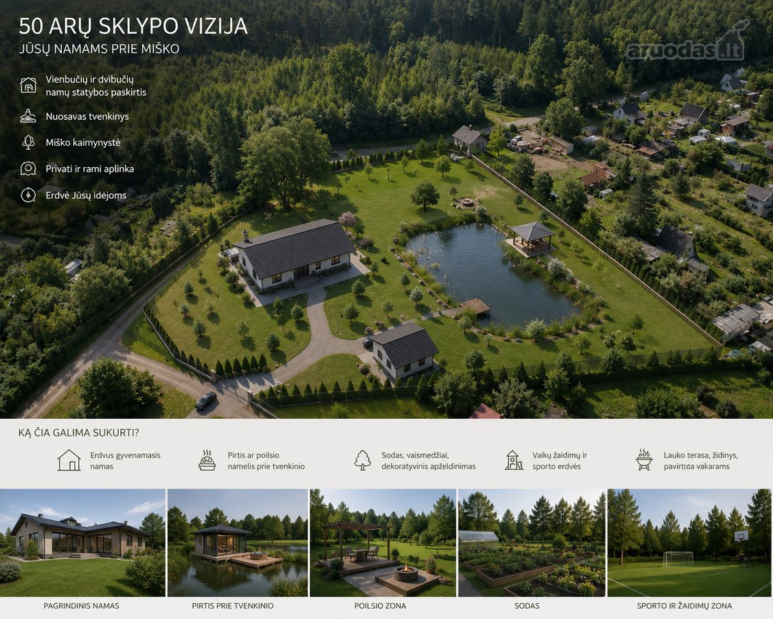 Išskirtinis 50 Arų Sklypas Su Tvenkiniu Ir