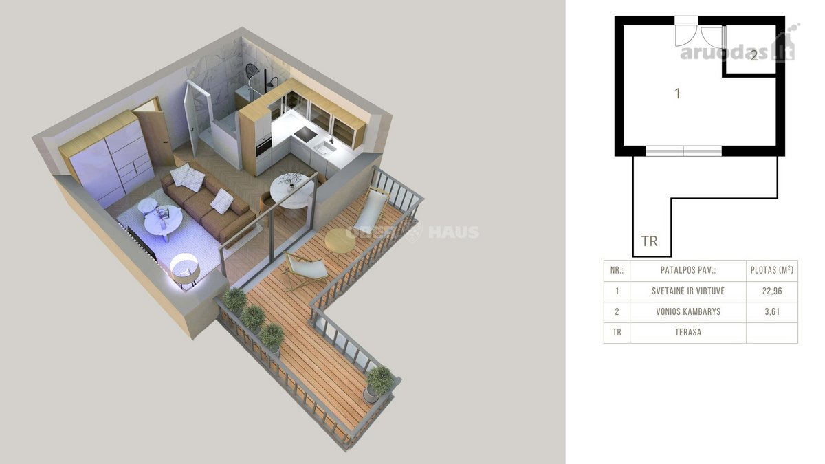 Nidos Centre, Parduodamas 1 Kambario Butas - nuotraukos Nr. 7