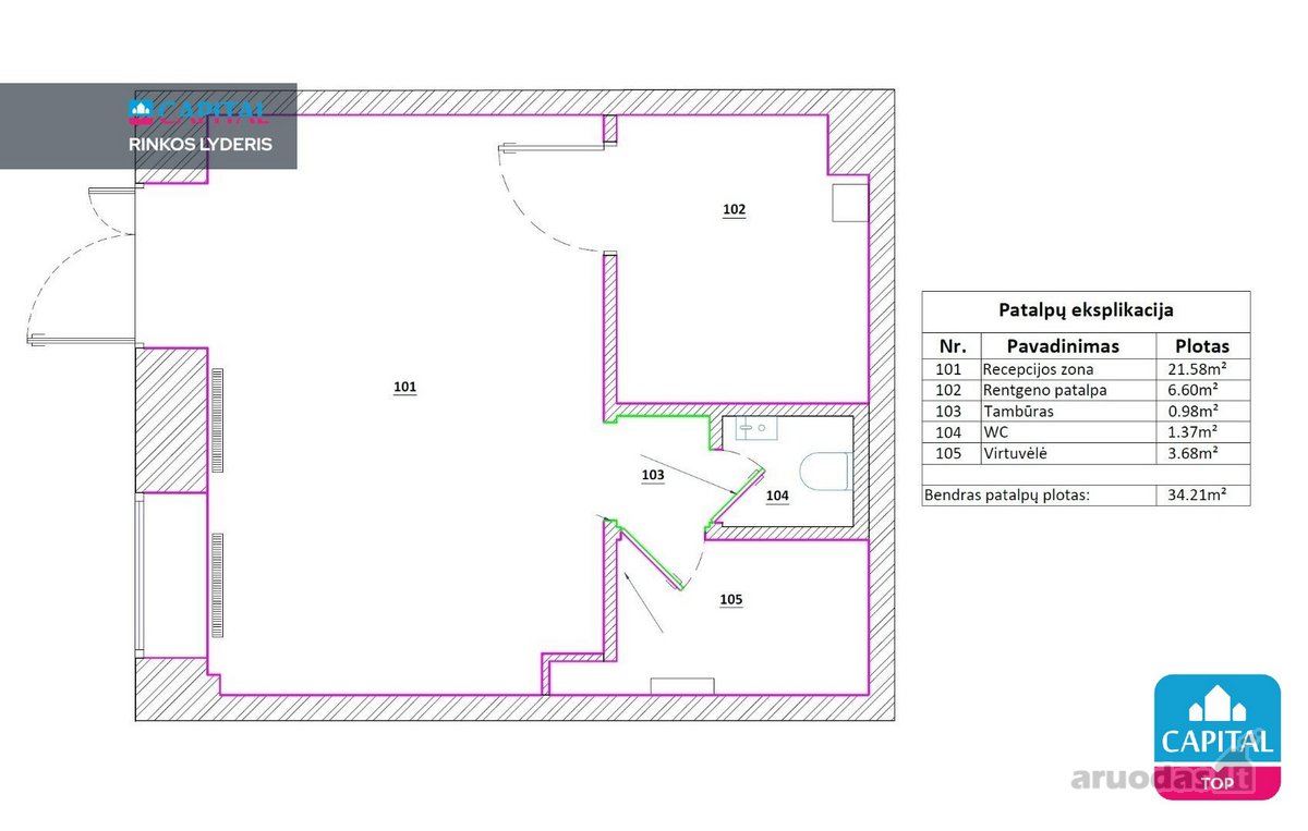 Išnuomojamos 34,21 Kv.m Medicininės - nuotraukos Nr. 2