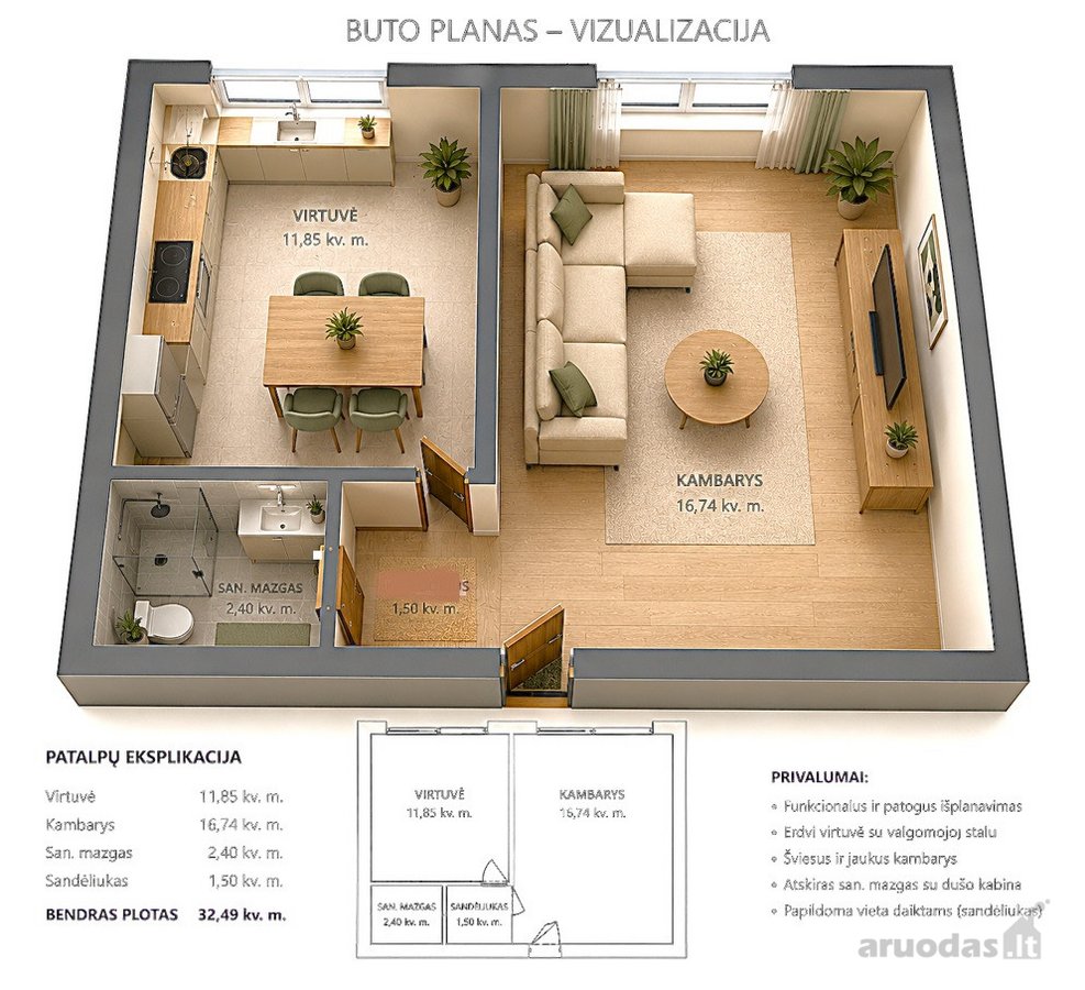 Parduodamas Šviesus Vieno Kambario Butas.