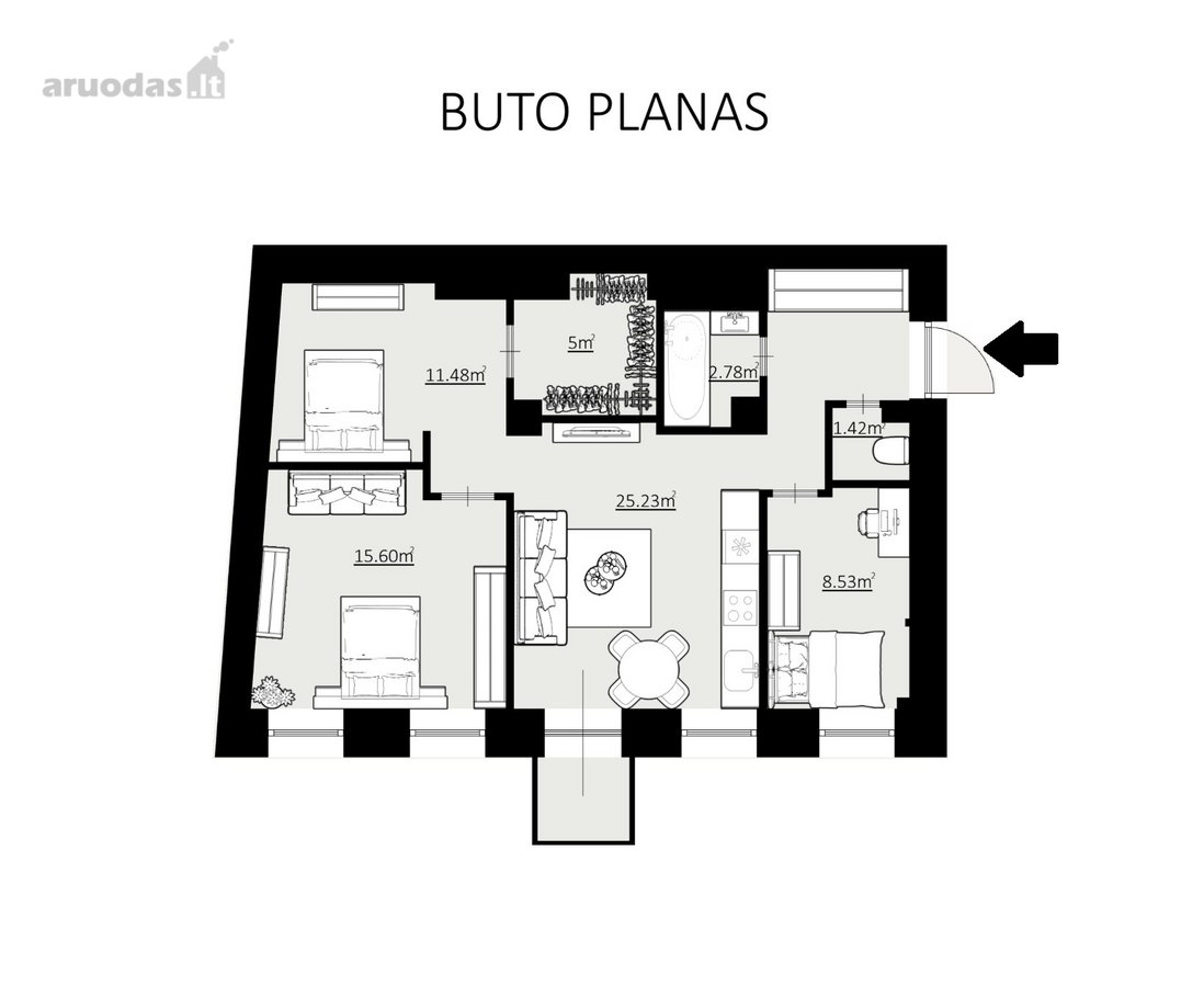 Stilingas Butas Aukštomis Lubomis - nuotraukos Nr. 21