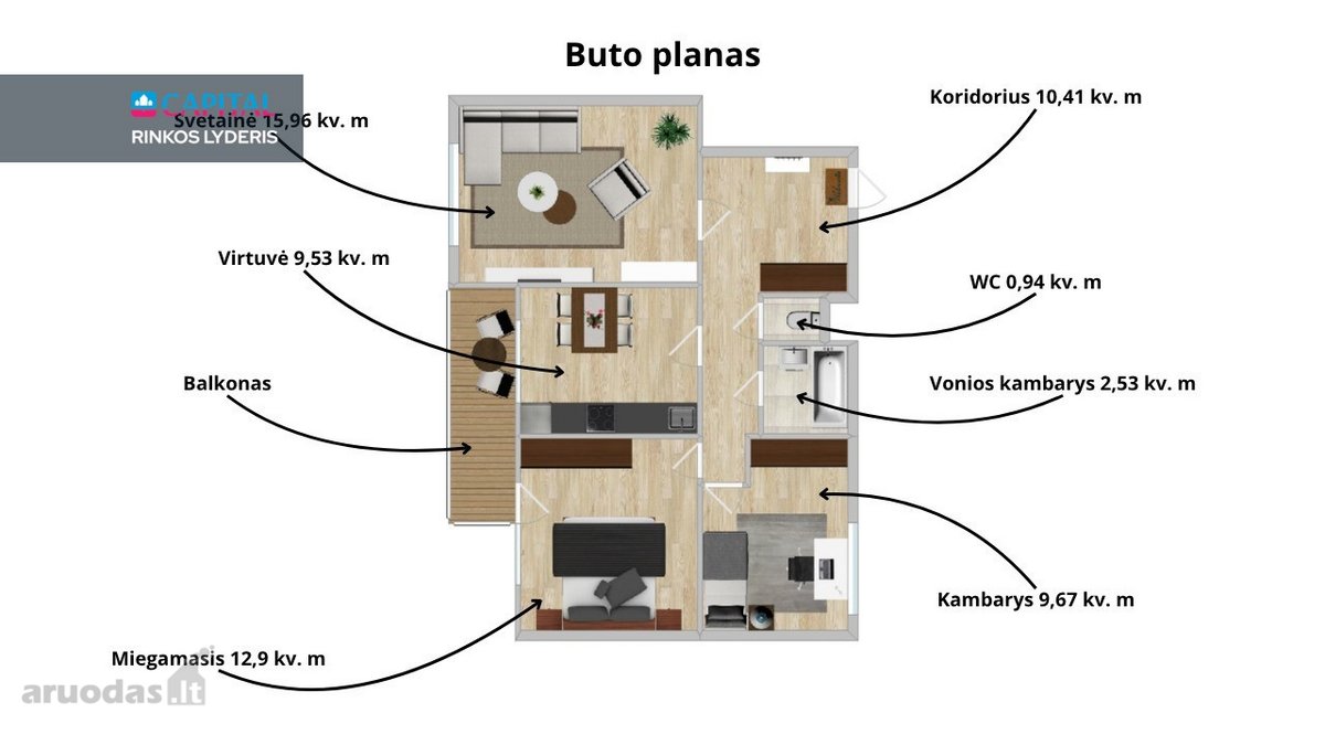 Parduodamas Šviesus 3-jų Kambarių Butas - nuotraukos Nr. 23