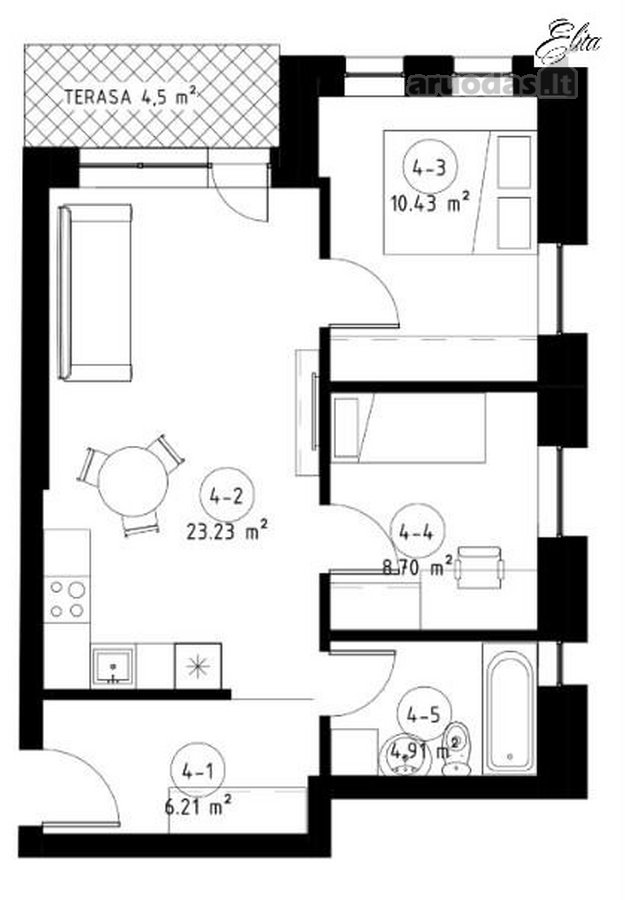 **Parduodamas 3-jų k. Butas Su 4.5 m2 Lauko - nuotraukos Nr. 3