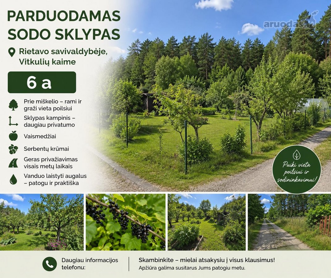Parduodamas 6 a Sodo Sklypas Rietavo