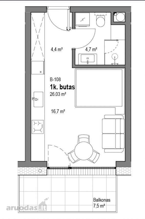 Parduodamas 1 Kambario Butas Su Erdviu - nuotraukos Nr. 8