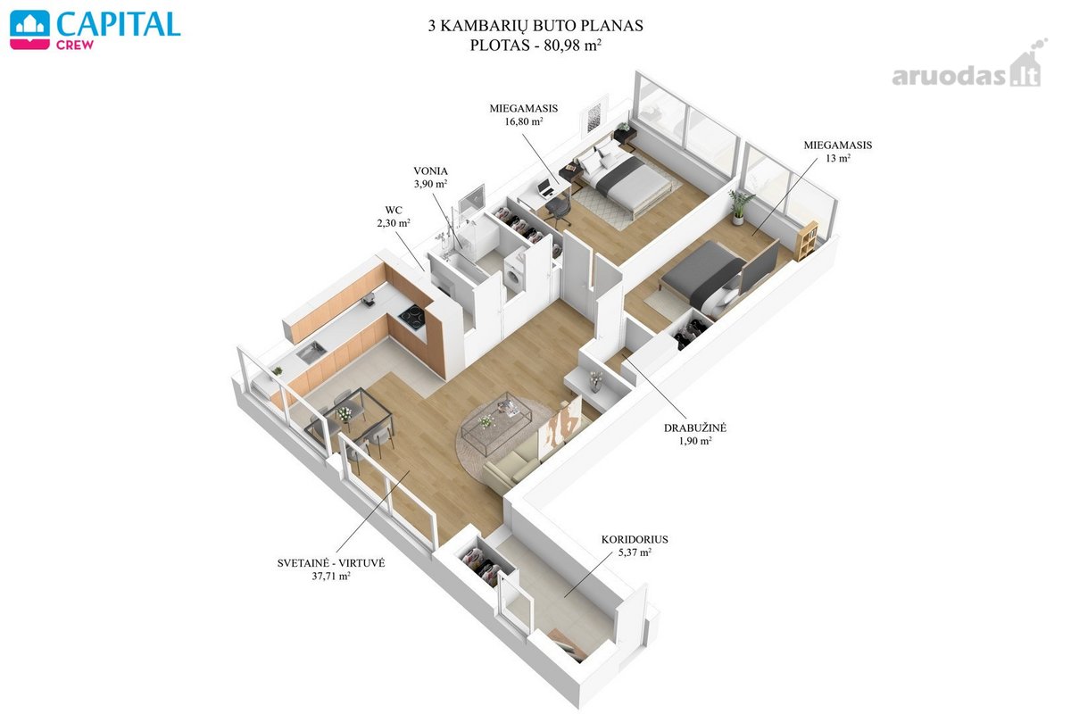 Parduodamas Šviesus Ir Erdvus 3 Kambarių - nuotraukos Nr. 25