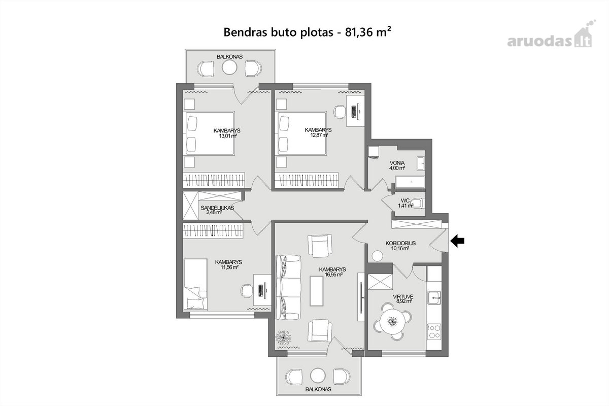 Parduodamas erdvus 4 kambarių butas Vėtrungės - nuotraukos Nr. 29