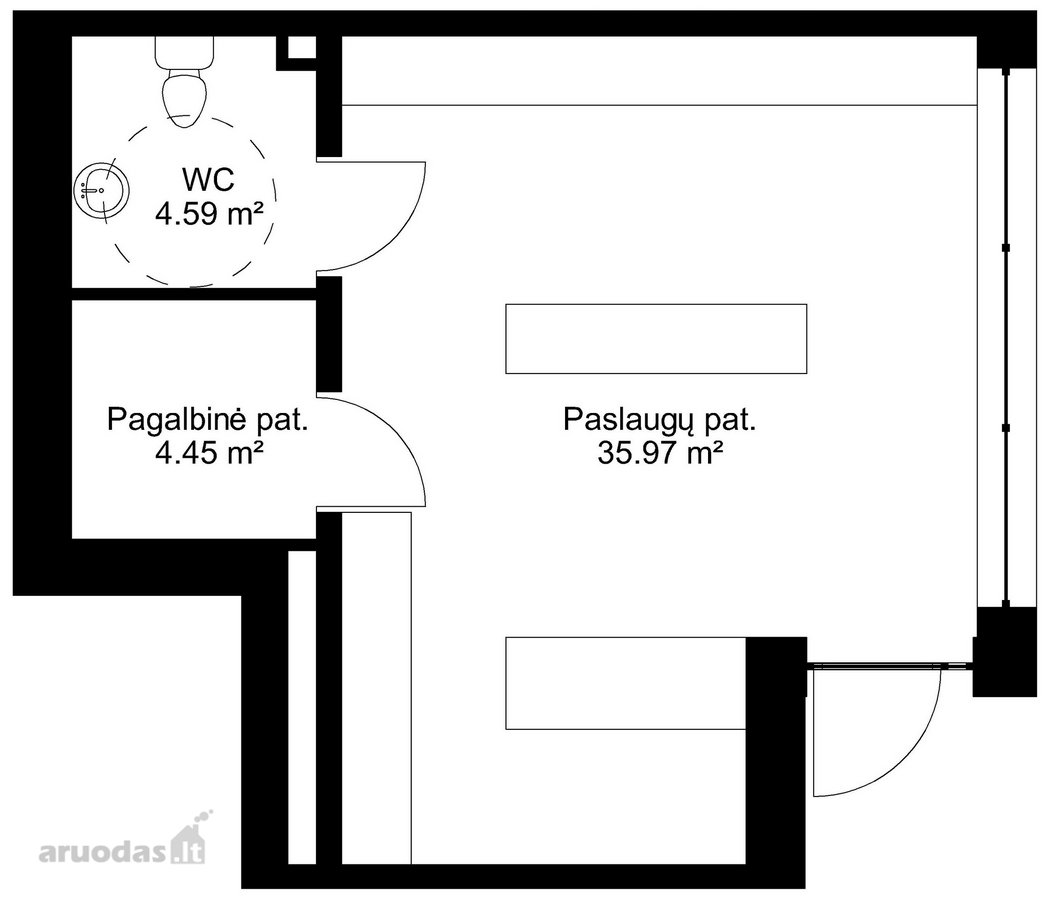 Patalpų numeris projekte K4. Plotas 45,1 m2,