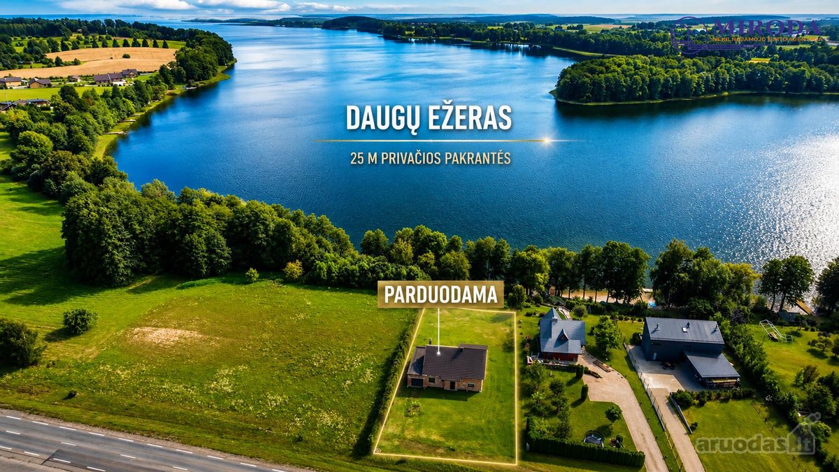 Gyvenamas namas ant Daugų ežero kranto, su