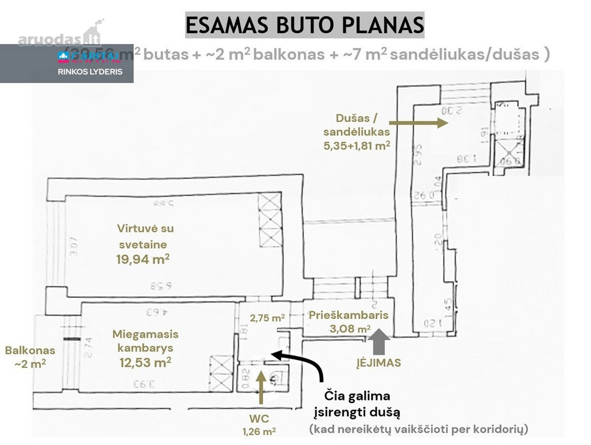Parduodamas 2 kambarių (arba 1,5 kambario) - nuotraukos Nr. 19
