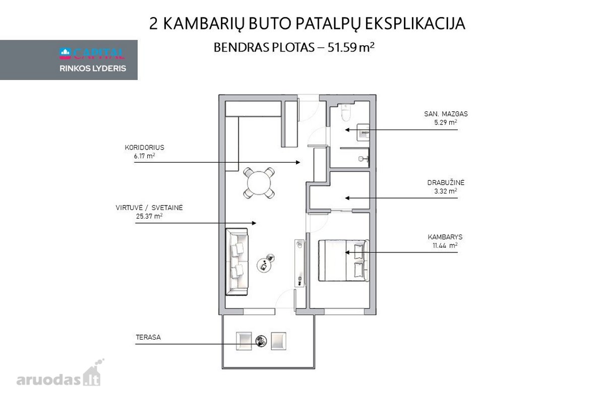 Parduodamas Jaukiai Įrengtas 2 Kambarių Butas - nuotraukos Nr. 16