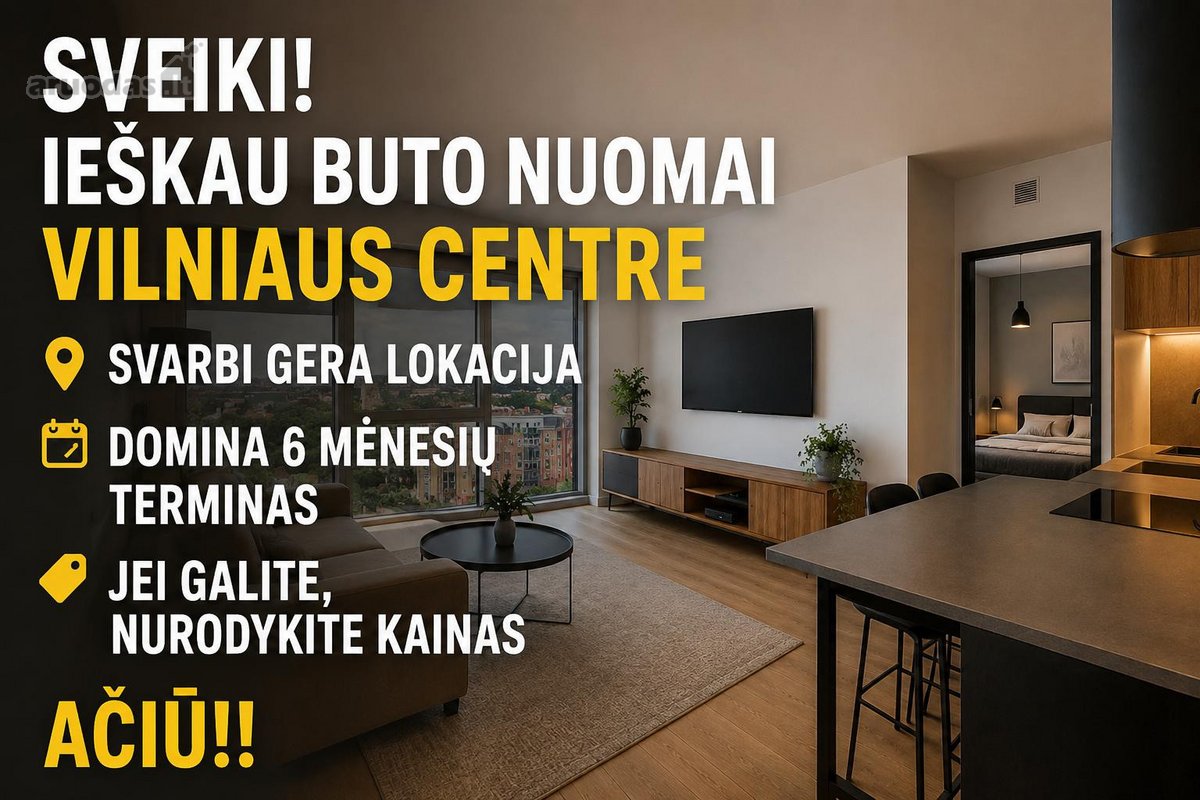 Sveiki, ieškau buto nuomai Vilniaus centre,