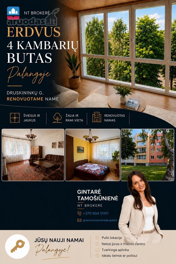 Parduodamas šviesus ir erdvus 4 kambarių