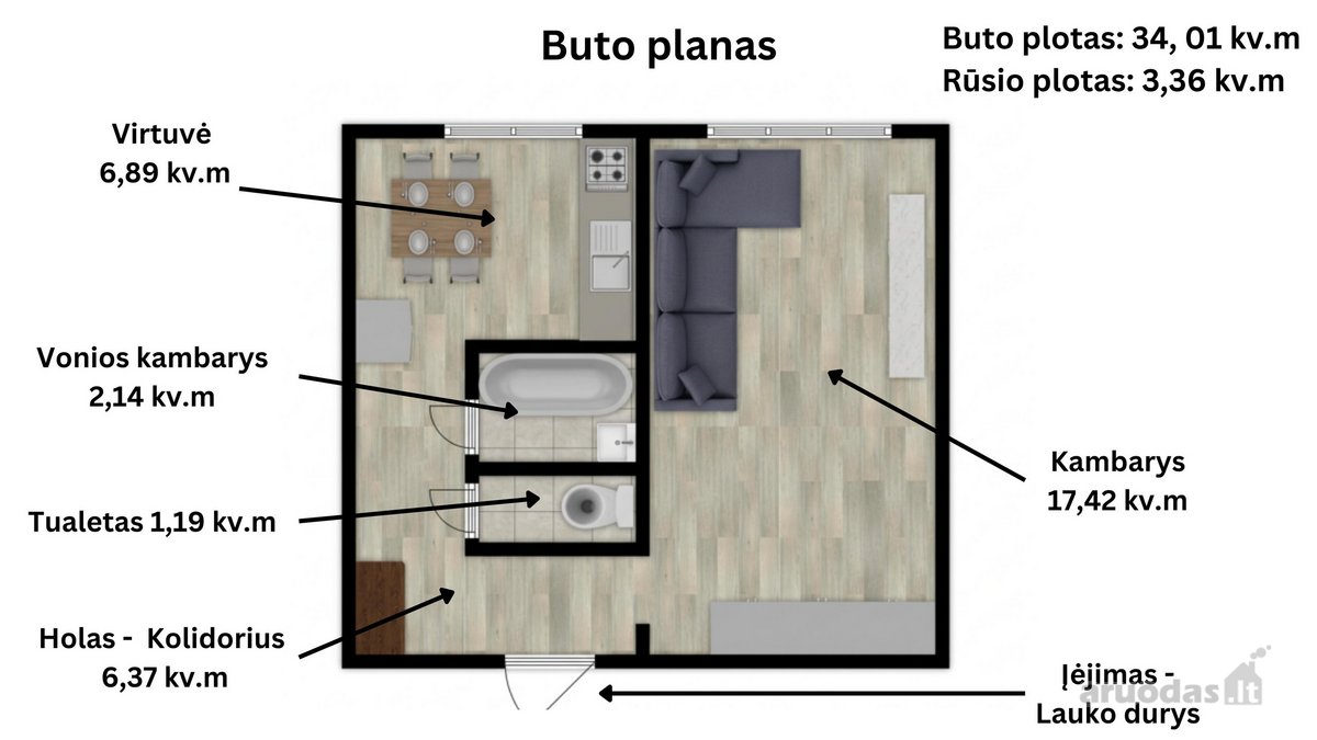 Parduodamas jaukus 1 kambario butas Vidzgiryje. - nuotraukos Nr. 16