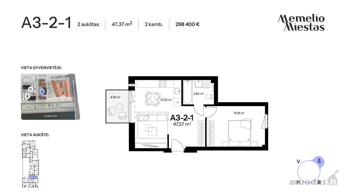 „Memelio mieste“ parduodamas 47,37 m² butas - nuotraukos Nr. 10