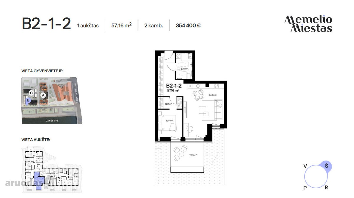 „Memelio mieste“ parduodamas erdvus 57,16 m² - nuotraukos Nr. 7