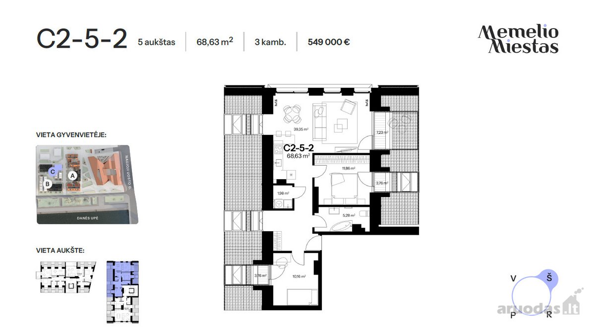 „Memelio mieste“ parduodamas 68,63 m² - nuotraukos Nr. 13