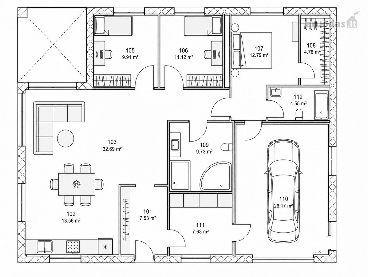 Statomas Erdvus 140 m² Namas Šalia Gindulių – - nuotraukos Nr. 6