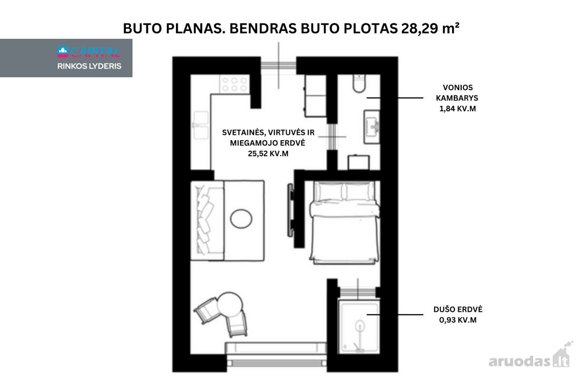 Parduodamas Stilingai Įrengtas 1 Kambario - nuotraukos Nr. 15