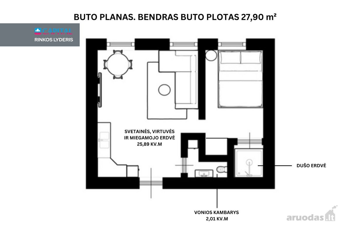 Parduodamas Stilingai Įrengtas 1 Kambario - nuotraukos Nr. 27