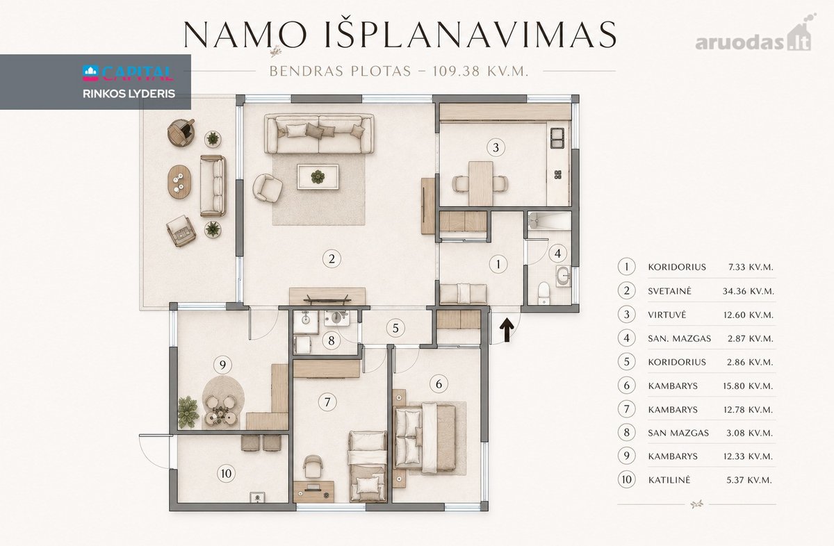 Parduodamas Modernus Vieno Aukšto Namas Su - nuotraukos Nr. 20