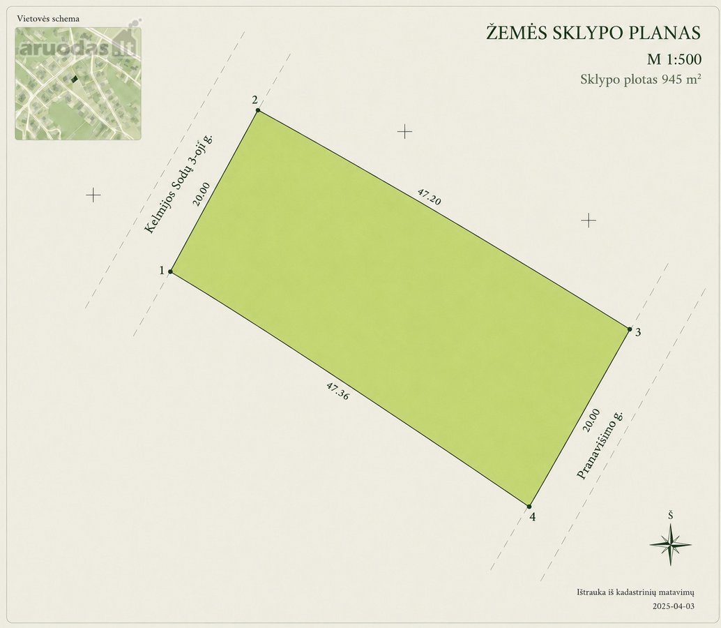 Parduodamas lygus 9,45 arų sklypas - puikus - nuotraukos Nr. 2