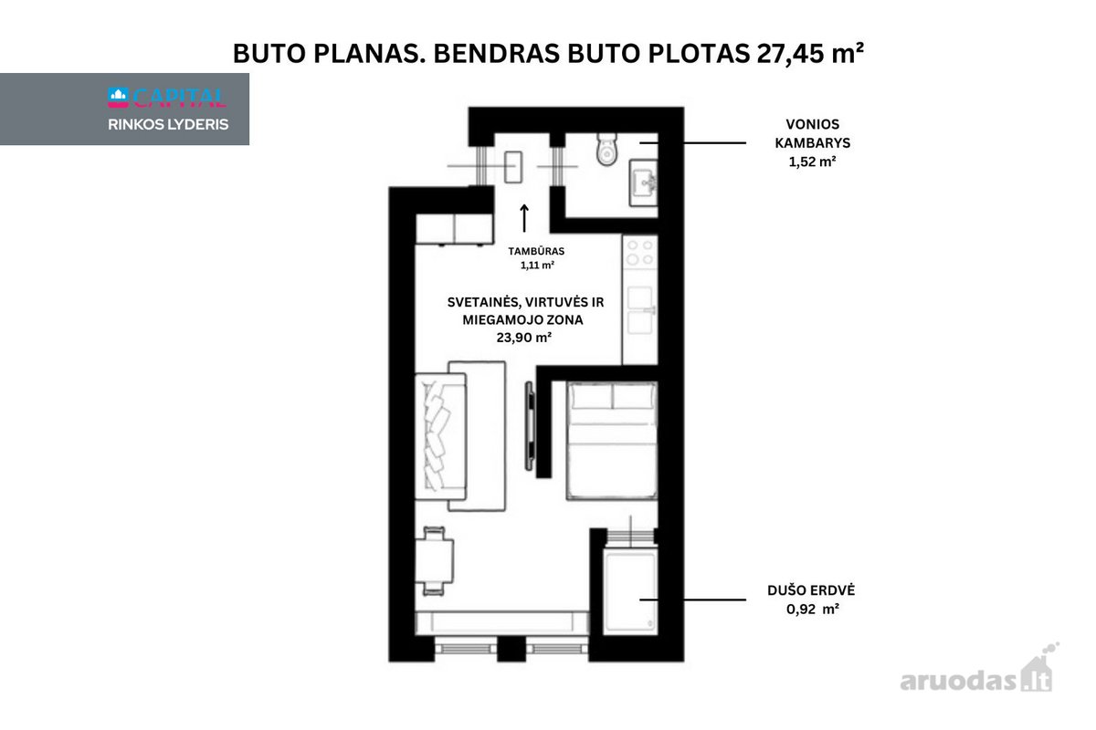 Parduodamas Stilingai Įrengtas 1 Kambario - nuotraukos Nr. 16