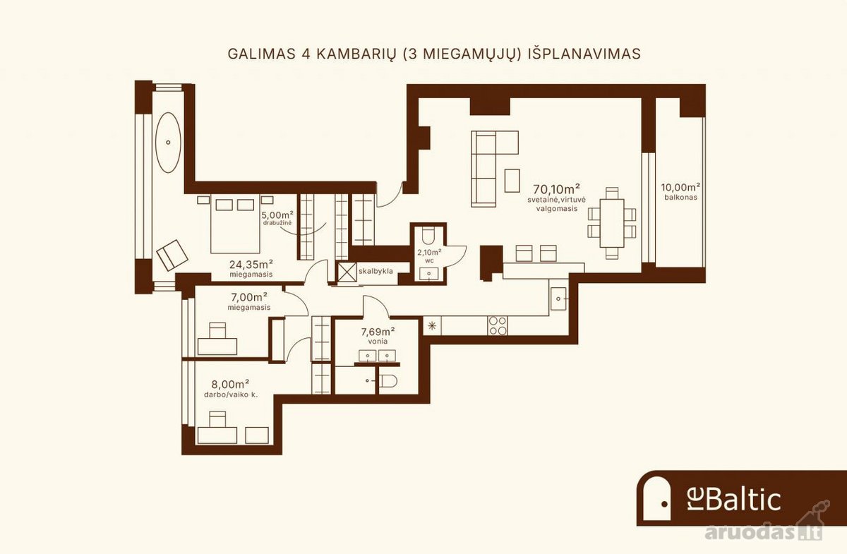 Parduodamas erdvus ir stilingas 3-4 kambarių - nuotraukos Nr. 10