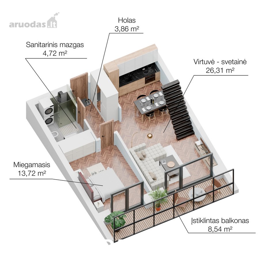 Išskirtinis butas su antresole ir iki 4,45 m - nuotraukos Nr. 2