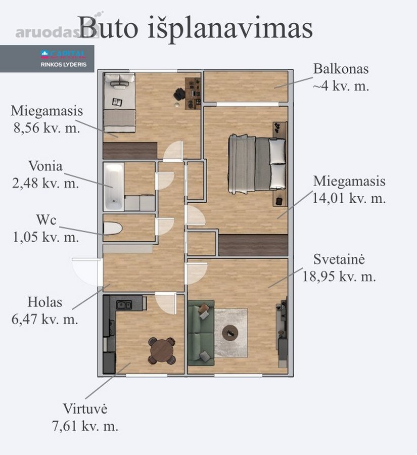 Parduodamas 3 nepereinamų kambarių butas. - nuotraukos Nr. 16