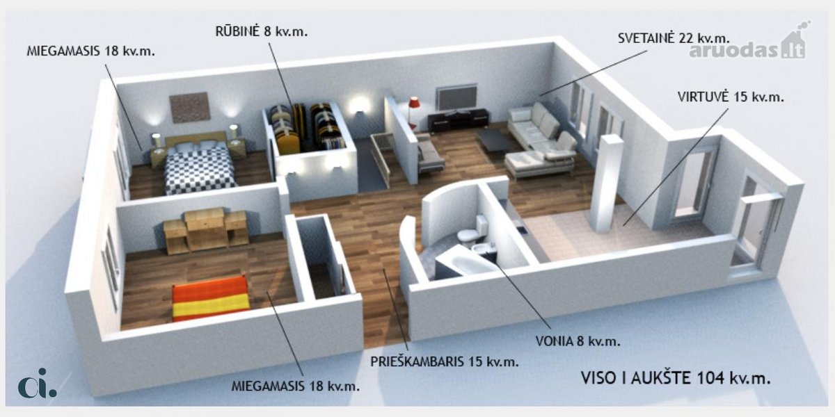 Parduodamas erdvus 4 kambarių butas per du - nuotraukos Nr. 15