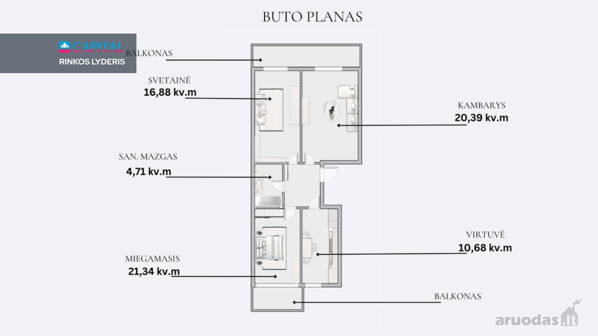 Erdvus 3 Kambarių Butas Vėtrungių Gatvėje. - nuotraukos Nr. 23