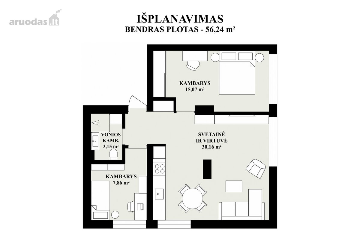Šis pilnai ir kokybiškai atnaujintas 56,24 m² - nuotraukos Nr. 46