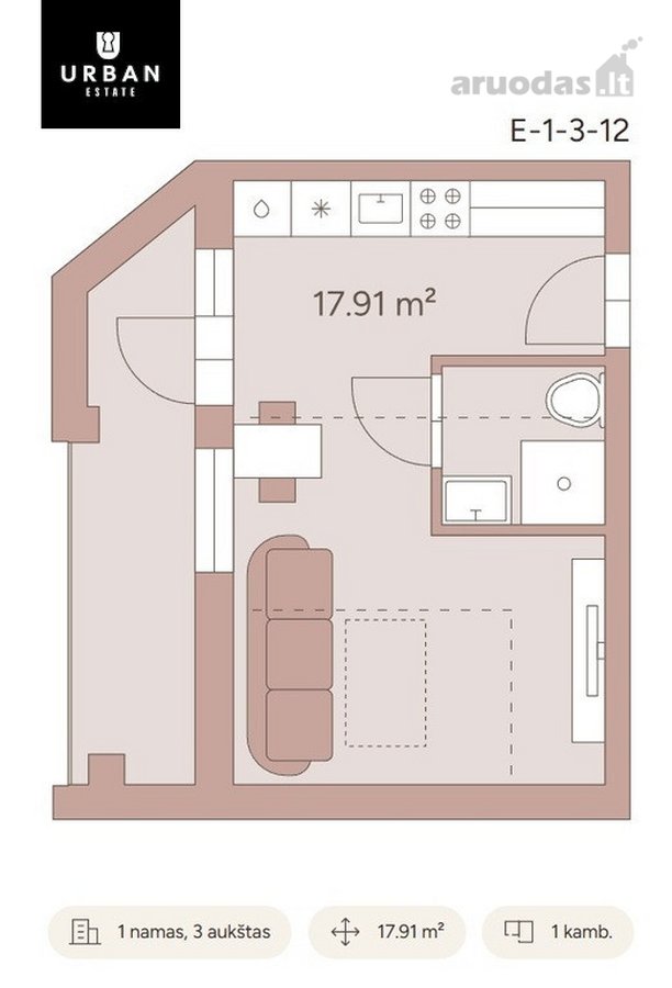 Parduodamas 17.91 Kv. M. 1 Kambario Būstas - nuotraukos Nr. 3