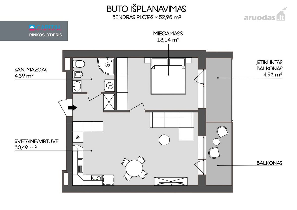 Parduodamas 2 Kambarių Butas Su Erdviu - nuotraukos Nr. 29