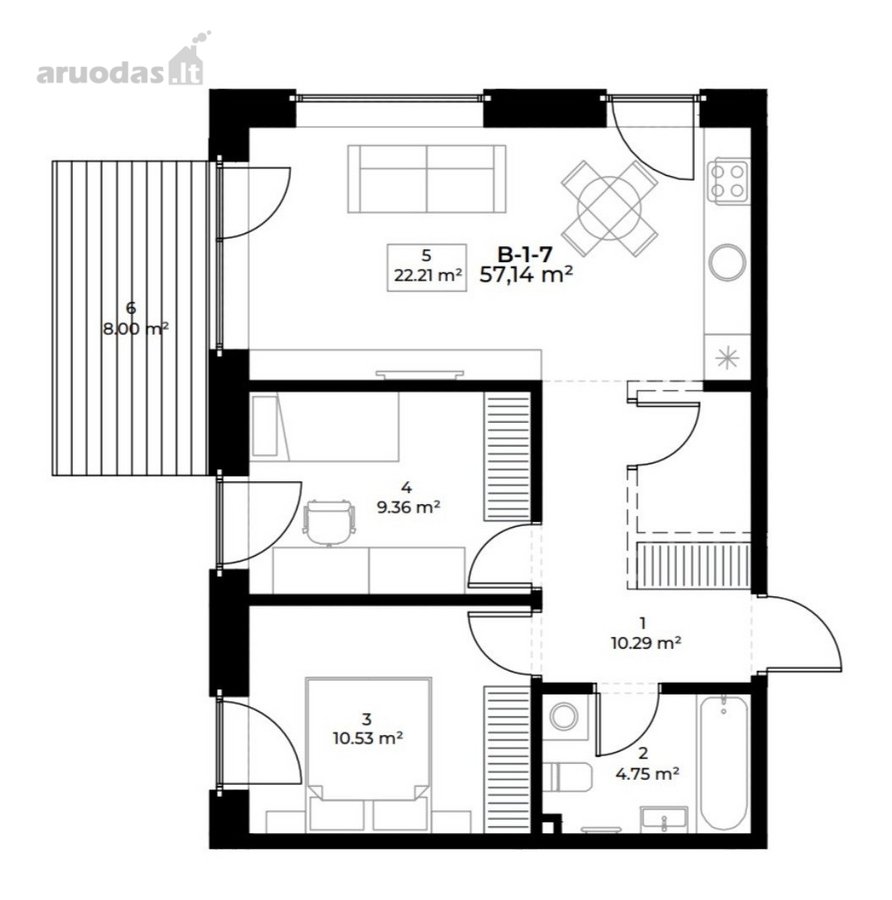 8 M² Terasa, Pietryčių Saulė Ir 3 Kambariai – - nuotraukos Nr. 8