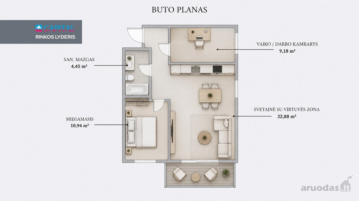 Erdvus Ir Šviesus 3 Kambarių Butas „Linkmenų - nuotraukos Nr. 25