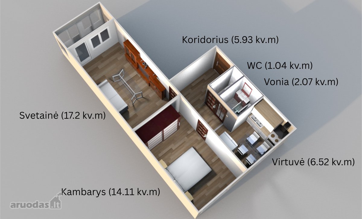 Parduodamas jaukus dviejų kambarių butas - nuotraukos Nr. 5
