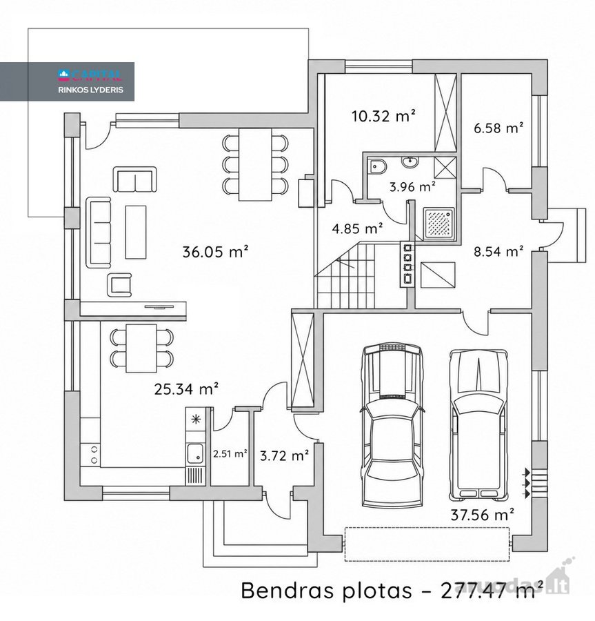 Parduodamas pilnai įrengtas 6 kambarių 277,47 - nuotraukos Nr. 39