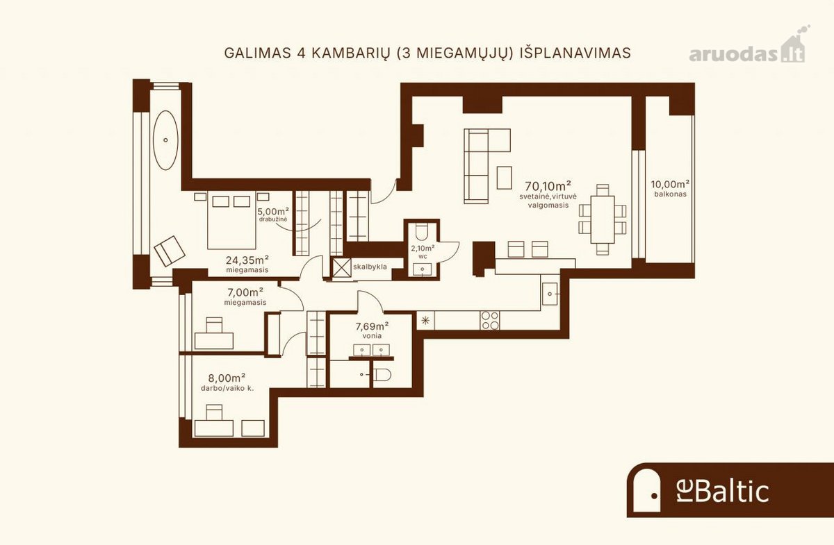 Parduodamas erdvus ir stilingas 3-4 kambarių - nuotraukos Nr. 10