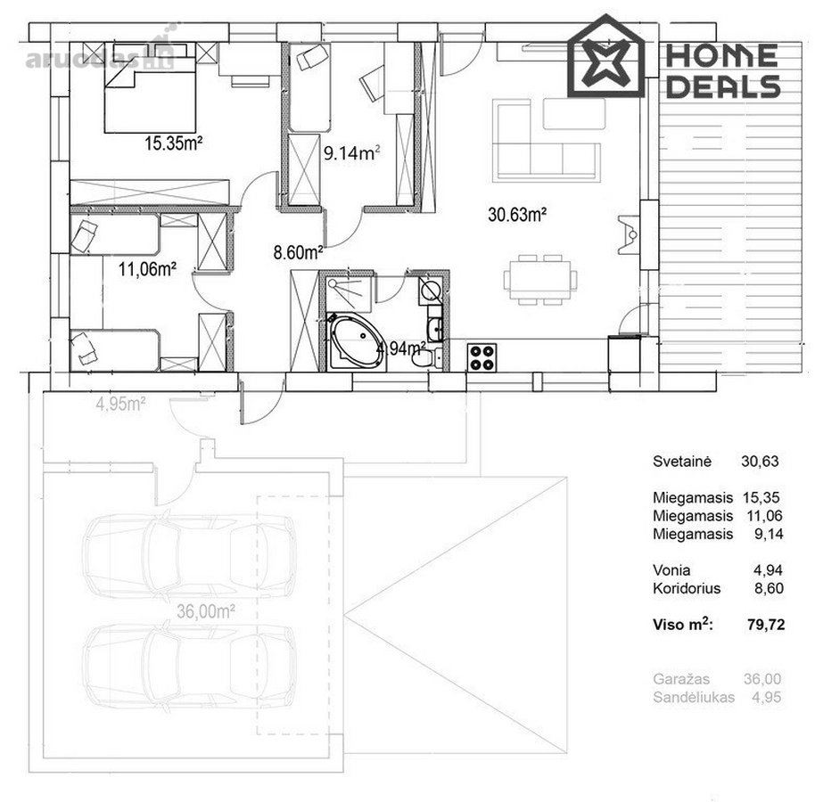Parduodami du 80 m² ir 50 m² namai bendrame - nuotraukos Nr. 22