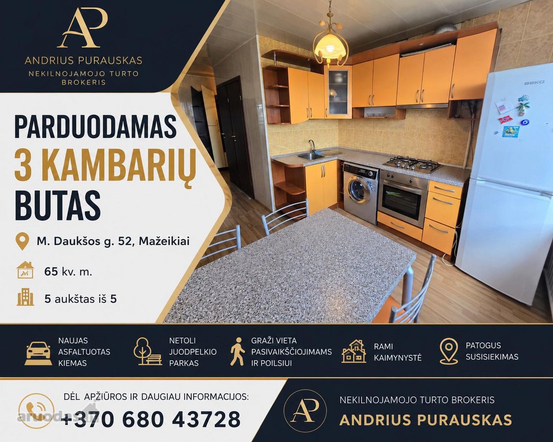 Parduodamas 3 Kambarių Butas Mažeikiuose – M. - nuotraukos Nr. 2