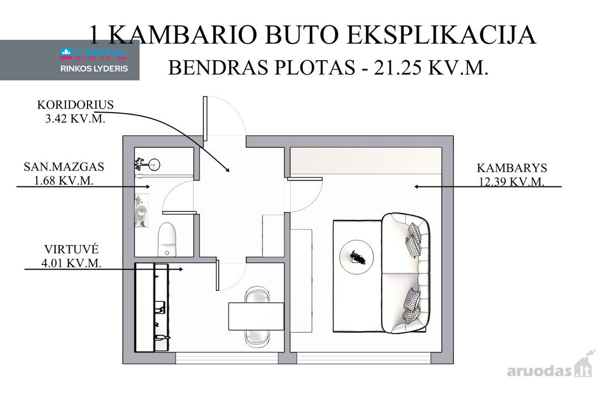 Parduodamas 1 Kambario 21.50 Kv.m. Butas - nuotraukos Nr. 16