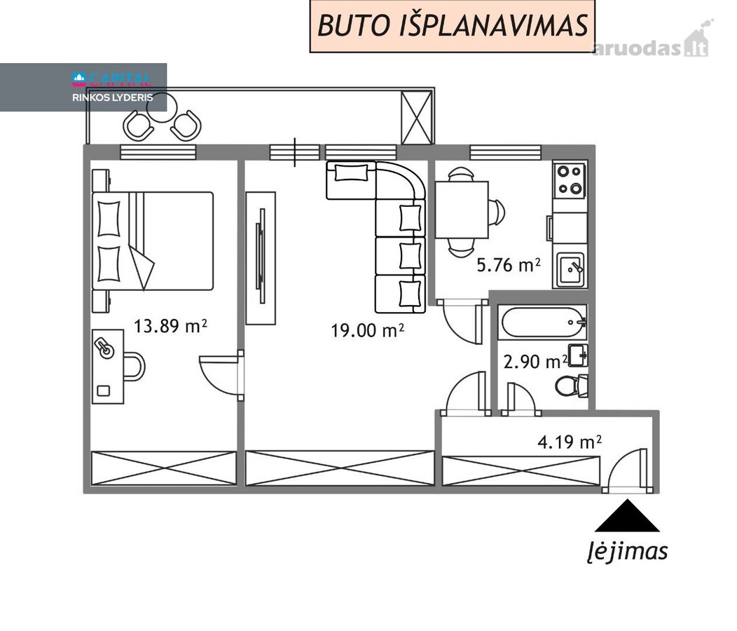 Parduodamas 2 kambarių butas labai geroje - nuotraukos Nr. 4